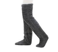 HIDRUO Teddy Legs Long Socks Over Knee High Fuzzy Socks Warm Winter Soft Thick Comfy Fleece Non-Slip Home Socks (Dark Gray)