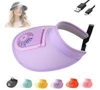 HIDRUO Visor with Fan, Sun Visors Hat with Fan for Women, USB Charging Built-in Sun hat, 3-Speed Adjustment (Purple)
