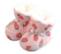 HIDRUO Warm Fur Baby Boots, Winter Warm Snow Boot Soft Sole Crib Shoes Booties for Newborn Infant Toddler (Pink Strawberry, 12cm/4.7in)