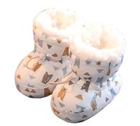 HIDRUO Warm Fur Baby Boots, Winter Warm Snow Boot Soft Sole Crib Shoes Booties for Newborn Infant Toddler (Geometric Bear, 12cm/4.7in)