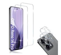 HidWee Compatible avec OPPO Reno 14 Pro 5G 2 Pièces Verre Trempé + 2 Pièces Caméra Arrière Protecteur, 9H Dureté HD sans Bulles Anti-Huile Protection Décran + Caméra Arrière Protecteur