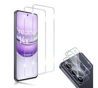 HidWee Compatible avec Realme C75 4G/Realme 14x 5G Protection écran, 2 Pièces Verre Trempé [3D Couverture Complète]+ 2 Pièces Caméra Protecteur, 9H Dureté HD Sans Bulles Anti-rayure Protection Décran