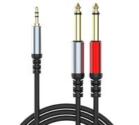 HIEbee Câble répartiteur en Y mono TS 4,9/1,5 m 3,5 mm 1/8" TRS vers double 6,35 mm 1/4" TS Mono avec boîtier en alliage de zinc pour ordinateur portable, lecteur CD, amplificateur, haut-parleurs
