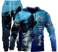 hiegi 3D wolf Survêtement de sport à capuche pour homme