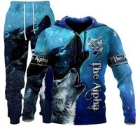 hiegi Ensemble de survêtement athlétique pour homme 2 pièces 3D Lion Tigre Loup Ensemble de sweat-shirt décontracté pour jogging, L