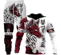 hiegi Ensemble de survêtement et sweat à capuche imprimé 3D Wolf pour homme Ensemble 2 pièces avec capuche et pantalon pour homme Motif loup, F-Wolf 1, XXL