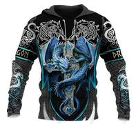 hiegi Sweat-shirt à capuche imprimé 3D avec motif de dragon pour homme, F4., 5XL