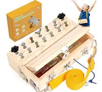 Hiegvor Montessori Jouet à partir de 3 à 4 ans, jouet de motricité en bois, tournevis, Busy Board avec clé et serrure, jouet éducatif, cadeau pour garçons et filles