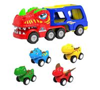 Hiemible Camion Transporteur de Dinosaures,Tynosaurus Grand Camion Électrique avec 4 Voitures À Friction | Transporteur de Dinosaures pour Fête d'anniversaire - pour Garçons Filles Famille