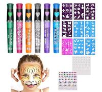Hiemible Kit de maquillage pour peinture pour le visage, marqueurs pour peinture pour le visage | Bâtons de marqueurs de pour à base d'eau 6 couleurs avec 9 pochoirs - Crayons de