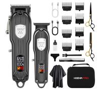 HIENA PRO Ensemble de tondeuse à cheveux pour homme professionnel, coupe cheveux rechargeable, machine à cheveux réglable pour homme, avec écran intelligent à écran LCD (Noir)