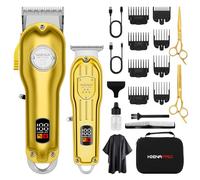 HIENA PRO Ensemble de tondeuse à cheveux professionnelle pour homme, ensemble de tondeuse de barbier sans fil, kit de tondeuse rechargeable pour barbiers avec écran LED (doré)