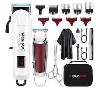 HIENA PRO Ensemble de tondeuse à cheveux professionnelle pour homme, tondeuse de barbier électrique sans fil, kit complet de tondeuse rechargeable par USB pour barbiers avec écran LED
