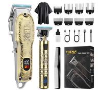 HIENA PRO Machine à couper les cheveux pour homme, kit sans fil tondeuse à barbe avec lame en T, rechargeable par USB Set de coupe de cheveux électrique avec 8 peignes guides et écran LED