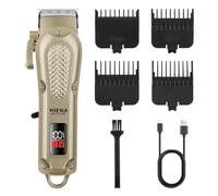 HIENA PRO Professions Tondeuse à cheveux sans fil pour homme - Machine de coupe de cheveux pour barbier - Tondeuse à cheveux rechargeable avec LED (doré)