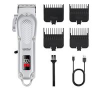 HIENA PRO Professions Tondeuse à cheveux sans fil pour homme - Machine de coupe de cheveux pour barbier - Tondeuse à cheveux rechargeable avec LED (argenté)