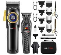 HIENA PRO Tondeuse à cheveux professionnelle pour homme - Kit tondeuse à cheveux électrique sans fil - Rechargeable par USB - Avec affichage LED