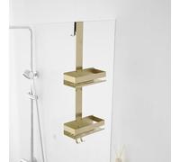 Hiendure Étagère de douche dorée à 2 niveaux à suspendre sans perçage pour douche intérieure, salle de bain, chambre à coucher, cuisine