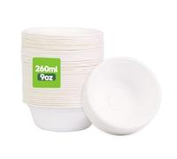 HiEnjoin 60 bols à soupe en canne à sucre, 260 ml, jetables et compostables, biodégradables, pour fête, mariage, pique-nique
