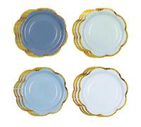 HiEnjoin Lot de 48 assiettes de fête bleues dégradées bleues - Assiettes à dessert - Bord doré - Vaisselle jetable pour fête prénatale, anniversaire, mariage, fête de mariée