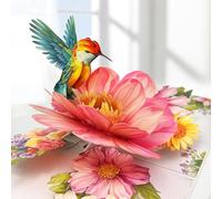 Hierein Carte Anniversaire Femme, 3D Colibris et Fleurs Carte Pop Up avec Enveloppe, Cadeau Anniversaire Femme pour Mère Épouse Petite Amie Fille Tata Grand Mere