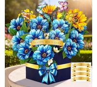 Hierein Carte Anniversaire Femme, 3D Fleurs Bleues Carte Fete des Meres avec Enveloppe et DIY Autocollants, Belles Fleurs Carte Pop Up pour Maman Mère Épouse Amis Famille Collègues, Cadeau Femme
