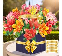 Hierein Carte Anniversaire Femme, Dahlia Rouge Carte Anniversaire avec Enveloppe et DIY Autocollants, Romantique Fleurs Carte Pop Up pour Maman Femme Petite Amie Tante, Cadeau Fete des Meres