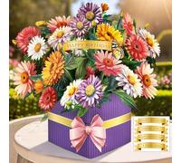Hierein Carte Fete des Meres, 3D Marguerite Carte Anniversaire Femme avec Enveloppe et DIY Autocollants, Belles Fleurs Carte Pop Up pour Maman Femme Petite Amie Famille, Fête des Mères, Merci