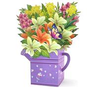 Hierein Carte Pop Up, Arrosoir Lys Pourpre Carte Anniversaire Femme avec Enveloppe, Belles Fleurs Carte Anniversaire 3D pour Maman Femme Petite Amie, Cadeau Fete des Meres