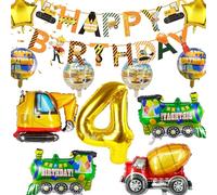 Hierein Decoration Anniversaire 4 Ans, XXL Construction de Ballon Decoration Anniversaire Garcon, 12 Pièces Pelleteuse Ballons Deco Anniversaire pour 4 Ans Garçons Enfants, Kit Anniversaire Chantier