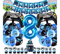 Hierein Décoration Anniversaire 8 Ans, XXL Jeu Vidéo Ballon Decoration Anniversaire, 37 Pièces Gamer Ballons Anniversaire Deco Anniversaire avec Bannière et Decoration Gateau pour 8 Ans Garçon Enfants