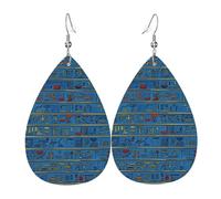 Hiéroglyphes Égyptiens Bleus Et Dorés D'Égypte Boucle D'Oreille Légères Boucles D'Oreilles En Cuir Double Face Pendantes Pour Quotidien Femme
