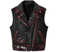 HiFacon Veste de motard en cuir de qualité supérieure cloutée sans manches inspirée du célèbre chanteur - Concerts rock et Halloween, Noir - Gilet en similicuir, S