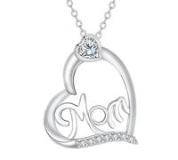 Hifeeled Collier Mère Argent Sterling 925 Coeur“MOM”Pendentif Collier, avec Zirconia pour Maman Femmes Epouse Petite Amie Cadeaux Bijoux