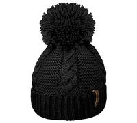 HiFEN® Bonnet chaud à gros pompons en tricot torsadé avec doublure en polaire thermique pour femme, Noir, taille unique
