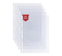 HiFEN® Lot de 100 pochettes perforées transparentes A4 en plastique solide de 20 microns avec ouverture sur le dessus pour classeurs à anneaux