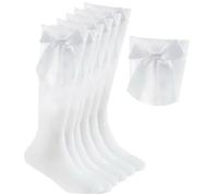 HiFEN® Lot de 3 paires de chaussettes hautes pour filles avec nœud en ruban moelleux, chaussettes de rentrée scolaire, uniforme de fête, chaussettes longues pour filles, blanc, 11-14 ans