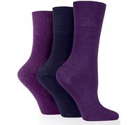 HiFEN® Lot de 3 paires de chaussettes pour femme diabétique en coton majoritaire non contraignant en nid d'abeille élastique sans couture Taille 37/42, violet, 32-36