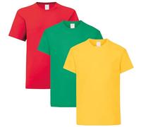 HiFEN® Lot de 3 t-shirts à manches courtes et col rond en coton majoritaire uni coupe classique Valueweight pour enfants de 3 à 15 ans, Rouge, vert kelly, jaune, 14-15 ans