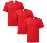 HiFEN® Lot de 3 t-shirts à manches courtes et col rond en coton majoritaire uni coupe classique Valueweight pour enfants de 3 à 15 ans, Rouge, 14-15 ans