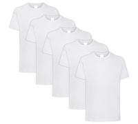 HiFEN® Lot de 5 t-shirts à manches courtes et col rond en coton majoritaire uni coupe classique Valueweight pour enfants de 3 à 15 ans, blanc, 7-8 ans