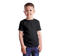 HiFEN® T-shirt à manches courtes et col rond en coton majoritaire uni coupe classique Valueweight Haut décontracté 3 à 15 ans, Noir , 5-6 ans