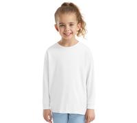 HiFEN® T-shirt en coton à manches longues et col rond pour enfants, basique uni, extensible et confortable, tee-shirt d'école PE, pour âge 3 à 15 ans, blanc, 14-15 ans
