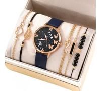 HIFFEY Montre en Cuir for Femmes, Montre à Quartz avec Cadran Papillon Exquis, Ensemble combiné de Bracelets for Dames (sans boîte) (Color : Blue)