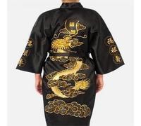 HIFFEY Robe de Bain en Satin de Soie for Hommes Chinois Broderie Kimono Robe de Bain Taille Dragon Peignoir for Hommes Robe de Spa Chemise de Nuit Kimono SML XL XXL XXXL (Color : Black, Size : XL)
