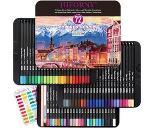 HIFORNY 75 Pack Premium Black Edition Crayons de Couleur pour Adultes - 72 Crayons de Couleur avec Extras, Cœur Souple d'Artistes, Crayons de Dessin, Fournitures d'Art pour Débutants Adultes
