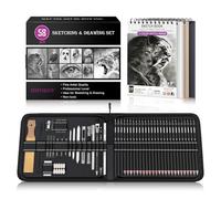 HIFORNY Kit de 58 crayons à dessin avec carnet de croquis 3 couleurs, graphite, fusain, outils de mélange, crayons à dessin pour artistes adultes