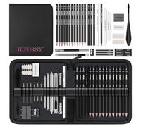 HIFORNY Kit de dessin 42 pièces, kit de croquis avec crayons graphite et fusain, outils de mélange, gommes et accessoires, étui de voyage portable à fermeture éclair pour artistes et débutants