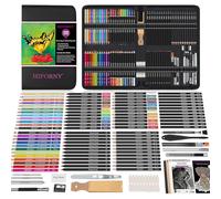 HIFORNY Kit de dessin de 120 pièces, fournitures artistiques avec carnet de croquis 3 couleurs, livre de coloriage, arc-en-ciel, aquarelle, métallique, graphite, noir et coloré, outils de mélange et