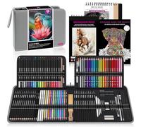 HIFORNY Kit de dessin et d'esquisse de 136 pièces, fournitures artistiques professionnelles avec graphite, fusain, aquarelle, crayons métalliques, outils de mélange, carnet de croquis, livre